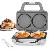 SugarWhisk Double Mini Pancakes Maker Machine, Arepa Maker, Electric Pancake Maker Griddle, Ideal for Pancakes, Cookies, Eggs, Arepas & Breakfast Sandwiches, White, 4 Inch