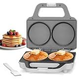 SugarWhisk Double Mini Pancakes Maker Machine, Arepa Maker, Electric Pancake Maker Griddle, Ideal for Pancakes, Cookies, Eggs, Arepas & Breakfast Sandwiches, White, 4 Inch