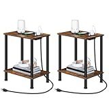 HOOBRO Side Table with Charging Station, Set of 2 End Tables with USB Port and Outlets, Nightstand with 2-Layer Storage Shelves for Small Spaces, Living Room, Bedroom, Rustic Brown BF09UBZP201