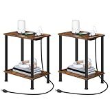 HOOBRO Side Table with Charging Station, Set of 2 End Tables with USB Port and Outlets, Nightstand with 2-Layer Storage Shelves for Small Spaces, Living Room, Bedroom, Rustic Brown BF09UBZP201