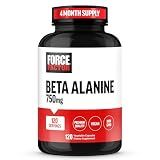 Force Factor Beta Alanine Capsules, Beta-Alanine Endurance Supplement to Boost Performance & Reduce Fatigue, Clinical Dose, Premium Quality, Vegan, Non-GMO, 120 Count