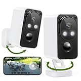 Security Cameras Wireless Outdoor 180° Pan Rotate 2K Color Night Vision Cameras for Home Security Motion Detection Siren 2-Way Talk Battery Powered IP65 Waterproof 2.4GHz WiFi Cloud/SD Storage 2-Pack