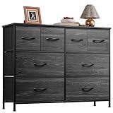 WLIVE Wide Dresser for Bedroom, 8 Drawer Chest of Drawers, Black Wood Grain