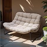 Crestlive Products Outdoor Loveseat, 2 Seater Outdoor Couch with Soft Cushion, All-Weather Boho Rattan Patio Furniture for Balcony, Poolside, Backyard, Porch (Beige)