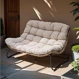 Outdoor Loveseat, Boho Rattan Patio Couch with Soft Cushion (Beige)