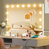 Moonee Vanity Mirror with Lights, Hollywood Lighted Makeup Mirror with 15 Dimmable Bulbs and 10X Magnification, 3 Colors Modes, Light Up Mirror, Gifts for Women, Girls,Dorm Room Essentials（23" x 18"）