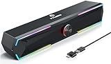 Tylubio Computer Speakers PC Sound Bar with Stereo Sound, Flowing LED & Push-Button Control Computer Speaker for Desktop Laptop Monitor, USB Input Black