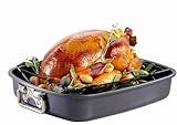 CHEFMADE Roasting Pan, 17-Inch Non-Stick Turkey Roaster Lasagna Pan with V Rack - Rectangular Deep Dish Chicken Roaster-BBQ Pan for Turkey 14.1" x 17.1" x 3.3"(Black)