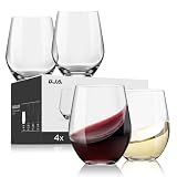 Stemless Wine Glasses Set of 4, Red White Wine Glasses, No Stem, Clear, 15oz, Premium Crystal Sturdy Drinking Glass for Daily Use, Birthday, Wedding, Home Party, Anniversary, Shower Gift