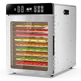Food Dehydrator with 10 Stainless Steel Trays, 800W Fruit Dehydrator Machine with 194℉ Temperature Control & 24H Digital Timer, 4 Presets, Meat Dehydrator for Jerky, Herbs, Yogurt, Dog Treats