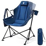 EVER ADVANCED Hammock Camping Chair, Oversized Heavy Duty Swing Chair with Detachable Cup Holder, Portable Folding Rocking Camping Chair, Support Up to 400lbs, Blue