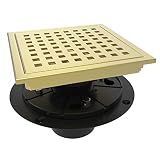 WEBANG 6 Inch Square Shower Floor Drain with Flange,Quadrato Pattern Grate Removable,Food-Grade SUS 304 Stainless Steel,Watermark&CUPC Certified, Brushed Gold