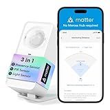 meross Matter Human Presence Sensor, 3-in-1 PIR & Light & mmWave Radar Motion Sensor, AI Motion Detector for Matter Smart Home Automation, Supports HomeKit, Alexa, Google, Home Assistant, 2.4GHz Wi-Fi