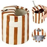 Novelty Ceramic Coffee Mug Designed to Look Like a Gift Box, 10oz Retro Hand-Painted Ceramic Travel Mug, Brown & White Striped, Microwave & Dishwasher Safe, Perfect Present for Coffee Lovers (Brown)