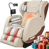 2026 Massage Chair, Massage Chairs Full Body and Recliner with 10 Fixed Points, Zero Gravity, Wood Grain Leather, Foot Massage, Airbags, Lumbar Heating, Bluetooth and Control Screen (Leather White)