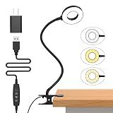 iZELL Desk Lamp, [3 Color Modes & 10 Brightness] LED Reading Light with Clamp, Silicone Flexible Arm Book Light for Kids Reading Book in Bed at Night Clip on Table, Headboard, Dorm - 15.8‘’ Black