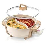 Hot Pot Electric Hot Pot with Divider, Large 6L Nonstick Dual-Sided Shabu Shabu Pot Dual-Flavor hotpot electric 1500W with Adjustable 5-Temperature Control ，Perfect for Family Dinners & Parties
