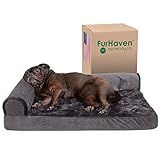 Furhaven Cooling Gel Dog Bed for Medium/Small Dogs w/ Removable Bolsters & Washable Cover, For Dogs Up to 35 lbs - Plush & Velvet L Shaped Chaise - Platinum Gray, Medium