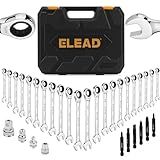 ELEAD 33-Piece Combination Ratchet Wrench Set | SAE & Metric Sizes (1/4" to 3/4" & 6-18mm) | 72-Tooth Gear Design | CR-V Steel | Organizer Carry Case | Ideal for Mechanics & DIY