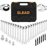 ELEAD 33-Piece Combination Ratchet Wrench Set | SAE & Metric Sizes (1/4" to 3/4" & 6-18mm) | 72-Tooth Gear Design | CR-V Steel | Organizer Carry Case | Ideal for Mechanics & DIY