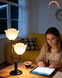 Lightdot Women Bedside Table Lamps for Bedroom, 2-Light Cute Flower Desk Lamp with Bulbs Included, 0-100% Stepless Dimmable Black Nightstand Lamp, Floral Lamp for Living Room, Home Office,Reading