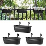 Dahey 3 Pcs Metal Hanging Flower Pots for Railing Fence Outdoor Planter 15.7 Inch Hanging Bucket Pots Countryside Window Flower Plant Holder with Detachable Hooks for Garden Yard Home Decor,Black