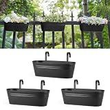 Dahey 15 Inches Railing Planter Box 3 Pcs Metal Hanging Flower Pots, Black