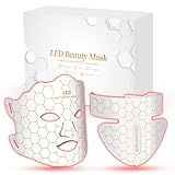 Yahi Red Light Photon Facial & Neck Mask with Remote Control, 7 Custom Modes with Infrared, Portable & Rechargeable with Timer for Home Use, 175 High-Density Light Beads, White