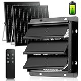 Solar Exhaust Fan for Shed, Greenhouse with Dual Solar Panel & Battery | Strong Airflow, Dual 25W Solar Panels, Built-in Rechargeable Battery, 12-Speed Remote, Day & Night, Quiet, All-Metal, 10 Inch