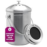 Epica Kitchen Compost Bin for Kitchen Countertops, 1.3 Galllon - Silver