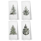 Liosei Winter Christmas Tree Kitchen Towels, Vintage Christmas Tree Decor, Farmhouse Green Xmas Tree Holiday Hand Dish Tea Towels for Bathroom Kitchen, 16x24 Inch Set of 4
