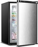 Electactic 3.2 Cu.ft Small Upright Freezer, Mini Freezer with Adjustable Thermostat, Removable Shelves, Reversible Single Door, for Bedroom/Home/Dorms/Apartment, Silver