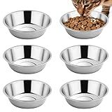 Tifanso 6PCS Stainless Steel Cat Bowls Dishes, 5.6” Metal Shallow Wide Whisker Friendly Cat Food Water Feeding Bowl, Kitten Plates, Basic Indoor Pet Food Tray, Dishwasher Safe