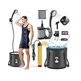 Portable Shower with Heater 1500W Camping Water Heater with Shower Head 3 Spray Modes, 6000mAh Rechargeable Shower Pump with LED Display Foldable Bucket Outdoor Showering for Hiking RV Car Travel Pet