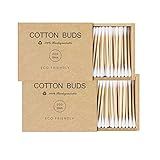 Kiemeu Bamboo Cotton Swabs With Wooden Sticks, 400 Count Bamboo Cotton Buds For Ears