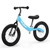 14 Inch Balance Bike for Kids 3-6 Year Old, Bike with No Pedals, Air Rubber Tires, Adjustable Height, Foot Rest, Pedalless Bicycle Boys, Girls (Blue)