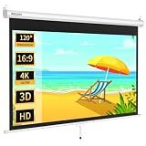 120'' Projector Screen Manual Pull Down with Auto Locking - 16:9 HD 4K 3D