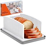Kiss Core New Upgrade Bread Slicer for Homemade Bread, Bread Slicing Guide Adjustable Width, Foldable and Compact Cutting Guide with Crumb Tray, Suitability for Homemade Bread, Bagels, Cakes