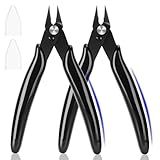 EamPrsk 5 Inch Flush Cutters, 2 Pack Micro Wire Cutters, Sharp Zip Tie Cutter, Precision Wire Cutters for Crafting, Jewelry Making, Plastic Models, 3D Print, Electronics, Floral