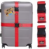 GORILLA GRIP Heavy Duty Adjustable Luggage Straps for Suitcases, Easy to Identify Travel Belt Connector Holds Suitcase Together, Extends Life of Bag, Strap Connects Two Bags, Accessories 2 Pack Red