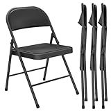 MAKE CHANGES Folding Chair 4 Pack, Comfy PU Leather Padded Folding Chairs for Outside and Indoor, Heavy Duty Portable Foldable Metal Commercial Seat for Home Office, Dorm, Party, Backyard, Lawn, Patio