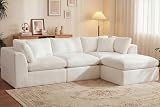 GRUSIGN 110'' Oversized Boneless Cloud Couch for Living Room, Modern Big Sectional Compressed L Shape Couch with Ottoman, Comfy Chenille Deep Seat Memory Foam Spineless 4 Seater Sofa, Beige