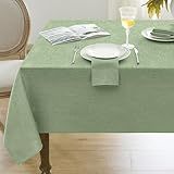 Softalker Outdoor Linen Textured Rectangle Tablecloth, Waterproof Wipeable Farmhouse Burlap Table Cloth, Stain Resistant Table Covers for Kitchen Dining Holiday Party (52 x 70, Sage Green)