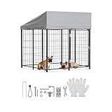 VEVOR Outdoor Dog Kennel, 3.67 x 3.78 x 4.1 ft Large Dog Kennel with Secure Lock, Outside Dogs Enclosures with UV-Resistant & Waterproof Roof Cover, Heavy Duty Pet Crate Cage Run for Large Dogs