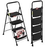 HBTower 4 Step Ladder, Step Stool Foldable with Wide Anti-Slip Pedal, Sturdy Steel Ladders for Home Adults Kitchen