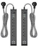 2 Pack Surge Protector Power Strip with 6 Outlets 4 USB Ports
