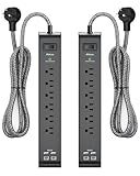 2 Pack Surge Protector Power Strip with 6 Outlets 4 USB Ports 5-Foot Long Heavy-Duty Braided Extension Cords Flat Plug 900 Joules 15A Circuit Breaker Wall Mount for Home Office ETL Listed