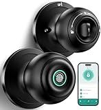 Fingerprint Door Lock, Smart Fingerprint Door Knob with Lock, Biometric Door knob with App Control & Key, Keyless Thumbprint Entry Door Lock for Bedroom, Front Door, Home, Apartment Office-Matte Black