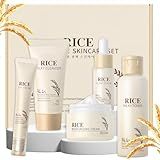 LAIKOU Skin Care Set, Korean Skin Care with Rice Cleanser, Toner, Serum, Eye Serum, Moisturizing Cream 5pcs for Women Teen Girls Mom Daughter Mother's Day Birthday Christmas Lover Korean Beauty