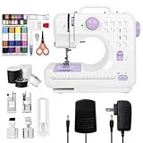 Buvnatep Beginner Sewing Machine with 12 Stitch Patterns, Adjustable 2-Speed Control, Foot Pedal & LED Light, 32-Color Thread Set, Portable Mini Electric Sewing Kit for Home Projects, Kids & Adults